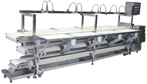 3-х и 2-х уровневый конвейерный рабочий стол для подачи, обработки продукта  